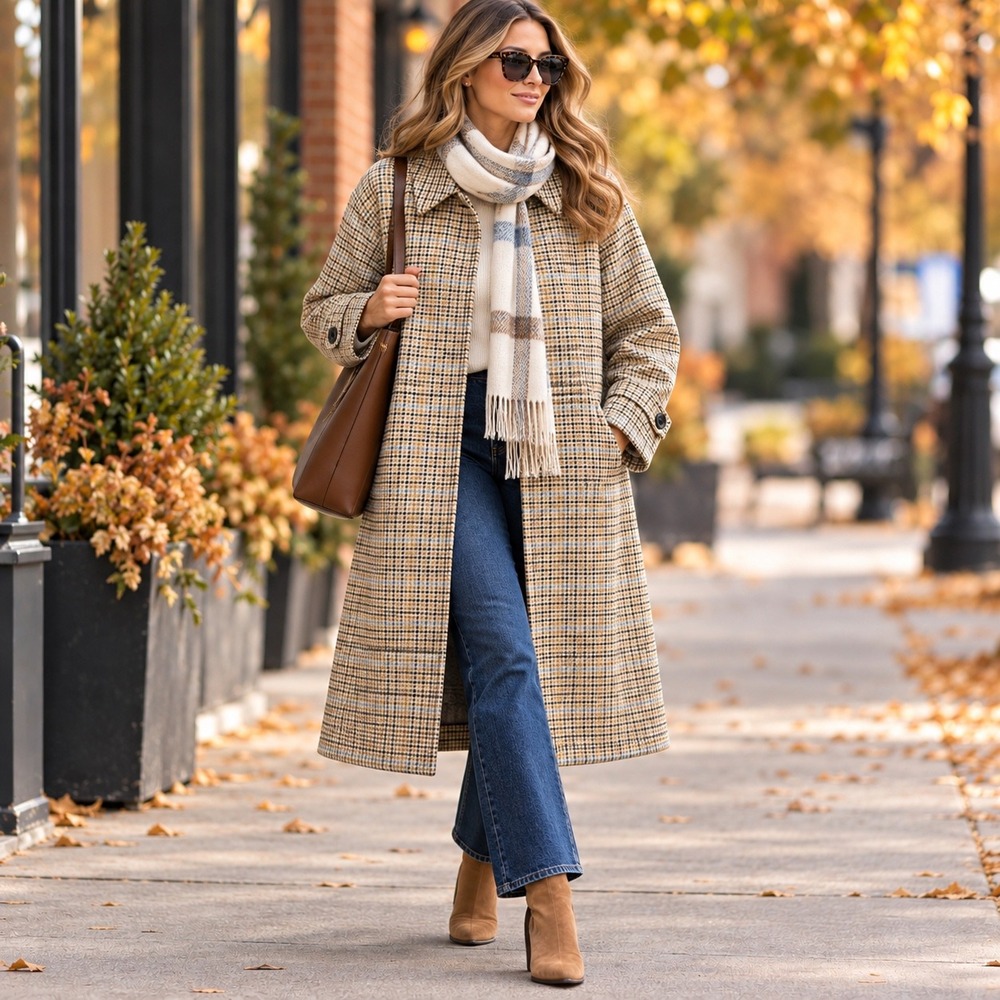 Gap Plaid Overcoat Women XXL Tan NWOT Wool Blend Longline Button Front Jacket